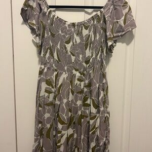 Free People Olive and Gray Floral Dress